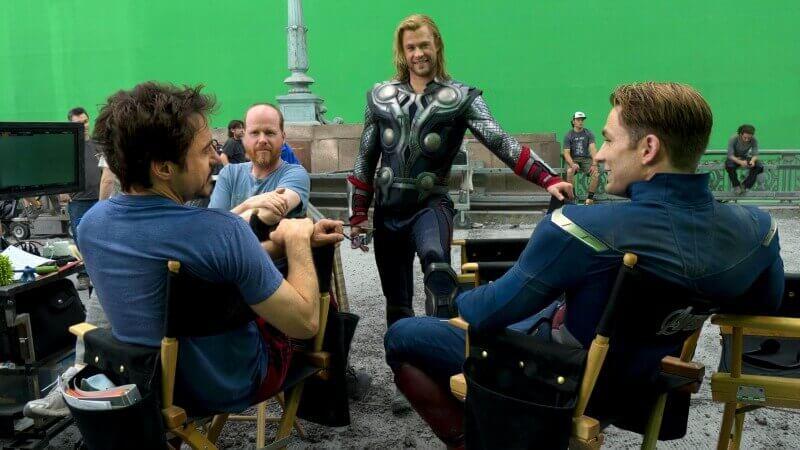 AVENGERS Behind the Scenes | Chris Hemsworth as Thor, Chris Evans as Captain America, Robert Downey Jr as Iron Man